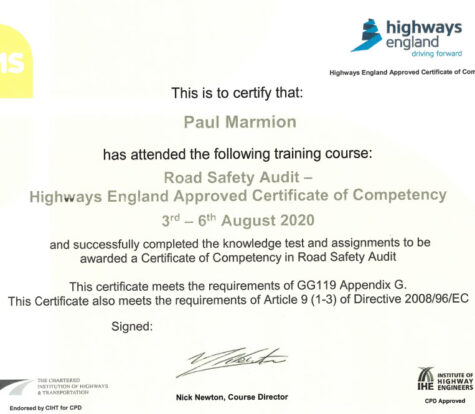 Road Safety Audit - Highways England Approved Certificate of Competency